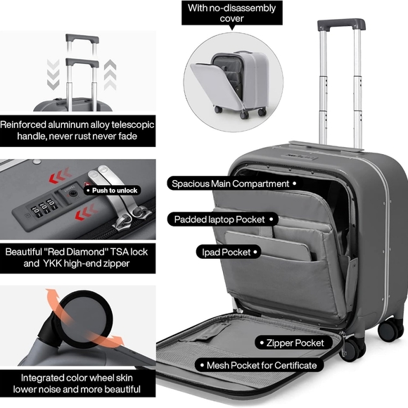 Gray Mixi Spinning Carry On Luggage - Picture 1 of 7